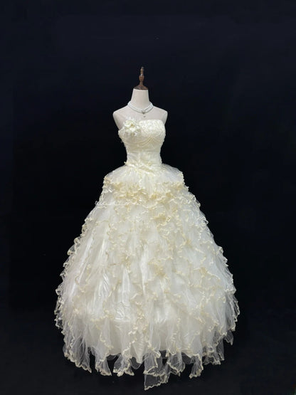 Princess Ball Gown Strapless Yellow With Tiered Layers Quince Dress Voluminous Sweet 16 Sweet Sixteen Outfits Vestido de 15 RB7481