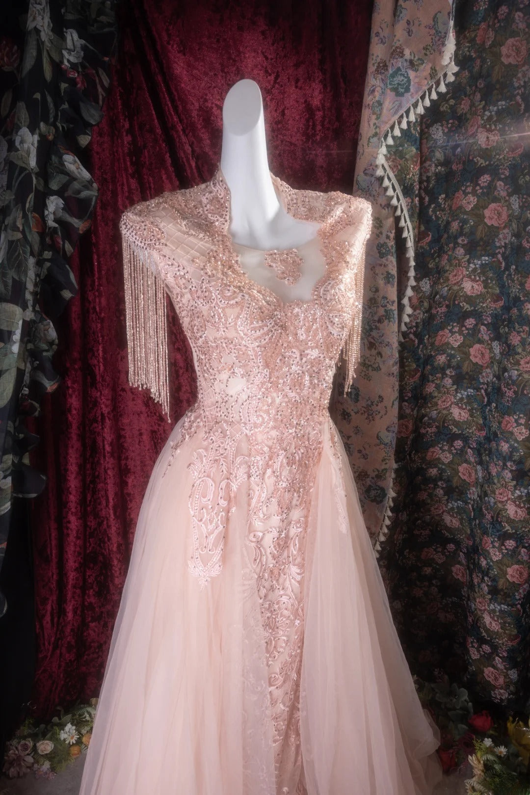 Elegant Mermaid Scoop Pink Tulle With Appliqued Lace Long Prom Dresses Formal Outfit Evening Night Dress RB8127