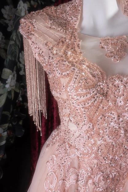 Elegant Mermaid Scoop Pink Tulle With Appliqued Lace Long Prom Dresses Formal Outfit Evening Night Dress RB8127