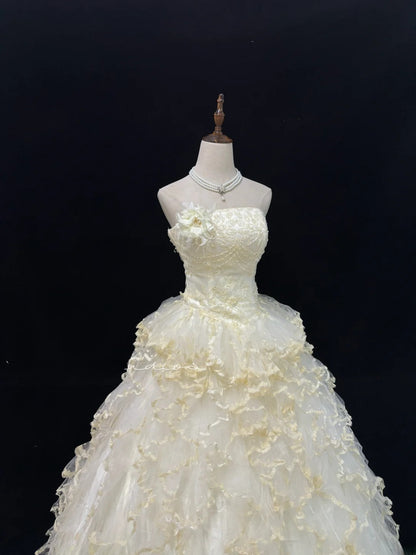 Princess Ball Gown Strapless Yellow With Tiered Layers Quince Dress Voluminous Sweet 16 Sweet Sixteen Outfits Vestido de 15 RB7481