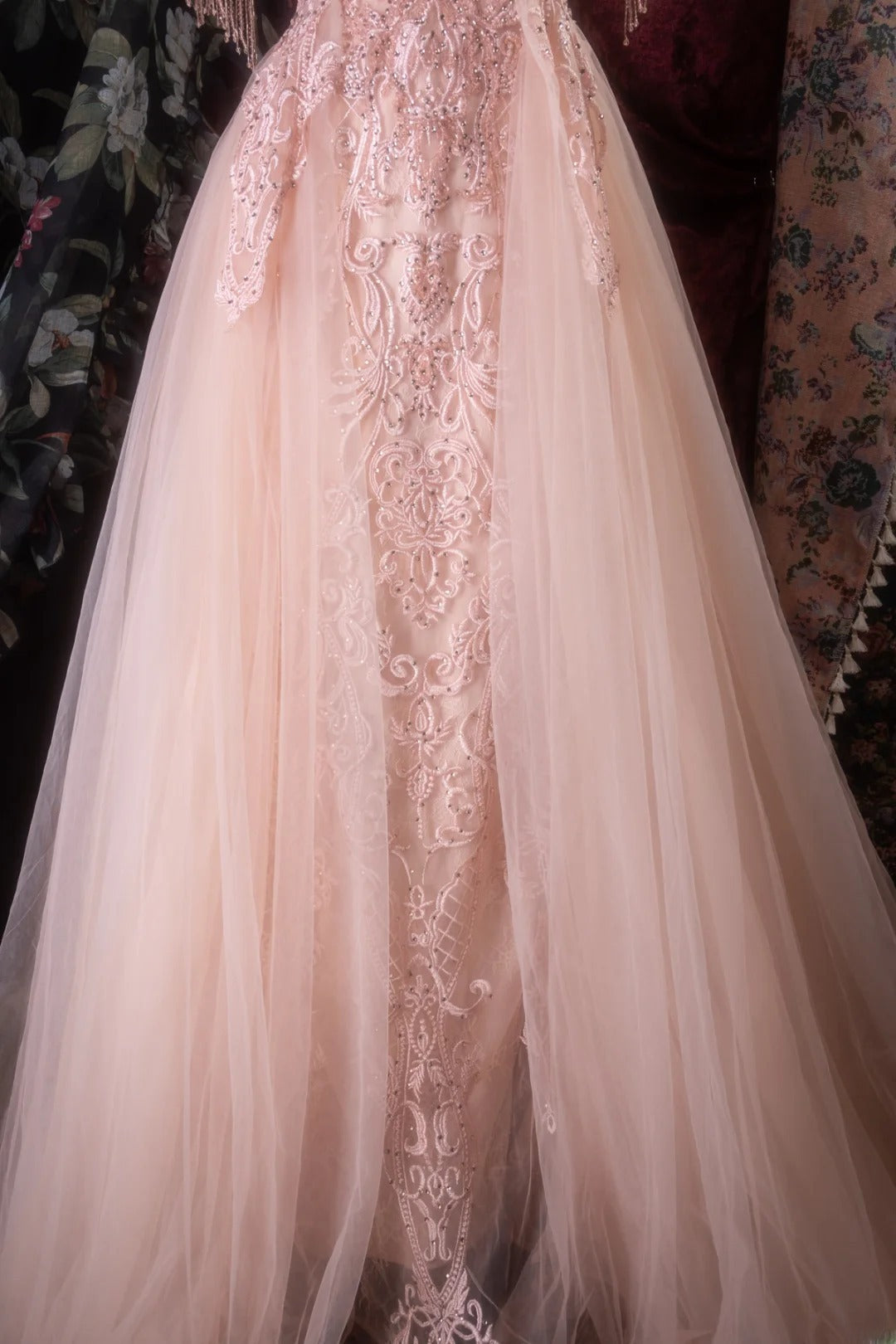 Elegant Mermaid Scoop Pink Tulle With Appliqued Lace Long Prom Dresses Formal Outfit Evening Night Dress RB8127