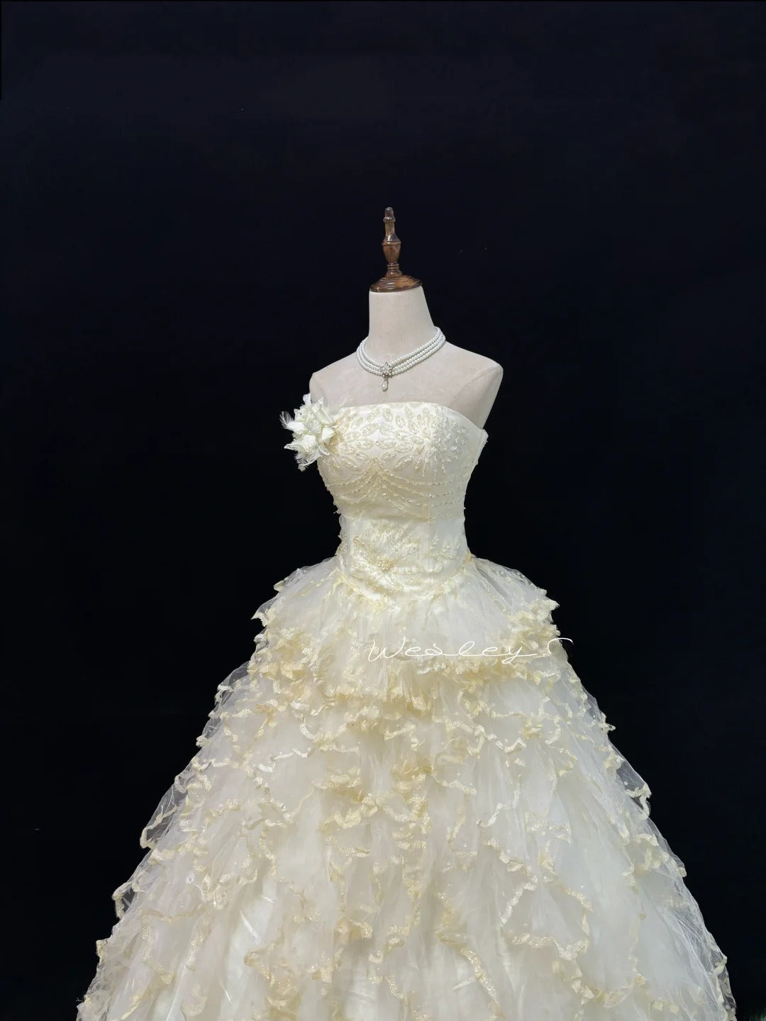 Princess Ball Gown Strapless Yellow With Tiered Layers Quince Dress Voluminous Sweet 16 Sweet Sixteen Outfits Vestido de 15 RB7481