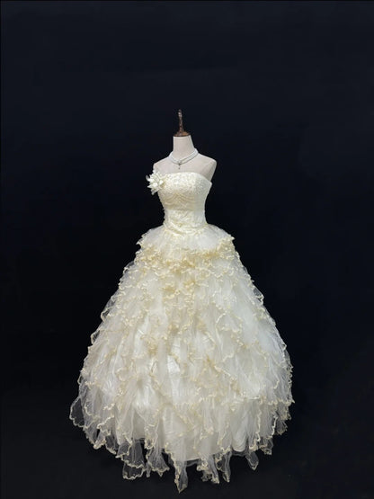 Princess Ball Gown Strapless Yellow With Tiered Layers Quince Dress Voluminous Sweet 16 Sweet Sixteen Outfits Vestido de 15 RB7481