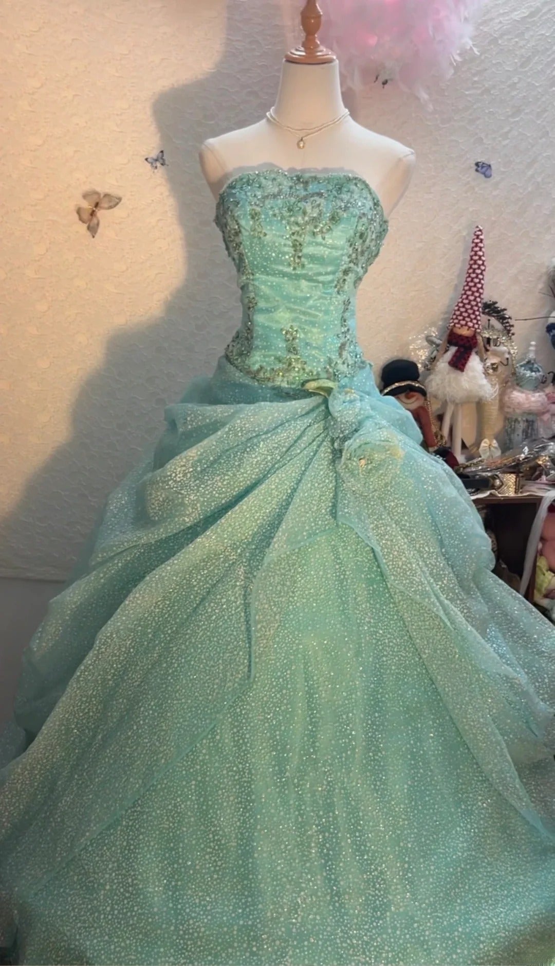 Modest Ball Gown Strapless Blue With Appliqued Sleeveless Long Sweet 16 Dresses Seventeen Quince Dress RB3572