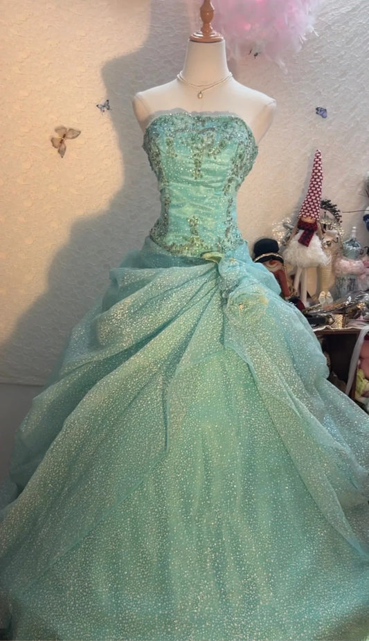 Modest Ball Gown Strapless Blue With Appliqued Sleeveless Long Sweet 16 Dresses Seventeen Quince Dress RB3572