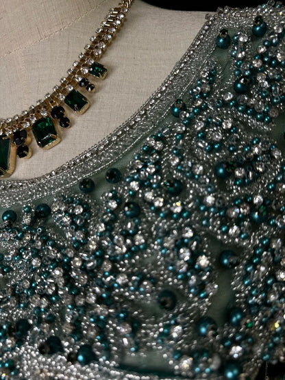 Vintage 70s Prom Dresses Mermaid Scoop Dark Green Satin With Open Backs Beading Long Party Dress Formal Outfits RB5922