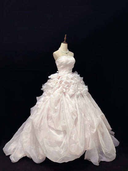 Princess Ball Gown Strapless Light Pink With Tiered Layers Quince Dress Voluminous Sweet 16 Sweet Sixteen Outfits Vestido de 15 RB7483