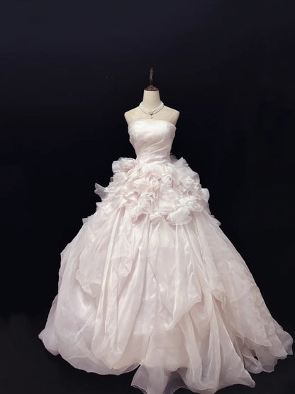 Princess Ball Gown Strapless Light Pink With Tiered Layers Quince Dress Voluminous Sweet 16 Sweet Sixteen Outfits Vestido de 15 RB7483