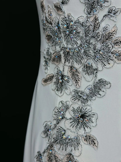Vintage 70s Prom Dresses Mermaid Spaghetti Strap White Satin With Appliqued Beading Long Party Dress Formal Outfits RB5923
