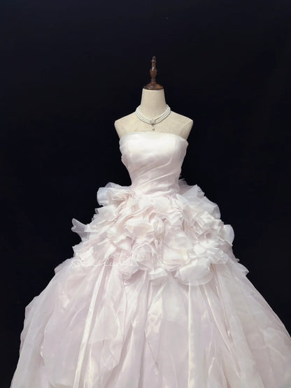 Princess Ball Gown Strapless Light Pink With Tiered Layers Quince Dress Voluminous Sweet 16 Sweet Sixteen Outfits Vestido de 15 RB7483