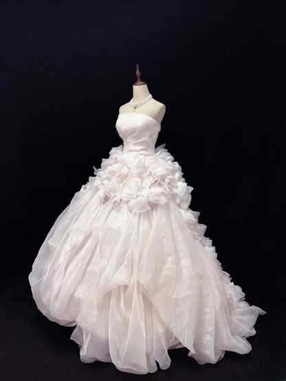 Princess Ball Gown Strapless Light Pink With Tiered Layers Quince Dress Voluminous Sweet 16 Sweet Sixteen Outfits Vestido de 15 RB7483