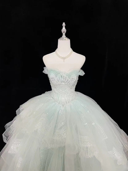 Princess Ball Gown Sweetheart Light Mint Green With Tiered Layers Quince Dress Voluminous Sweet 16 Sweet Sixteen Outfits Vestido de 15 RB7484