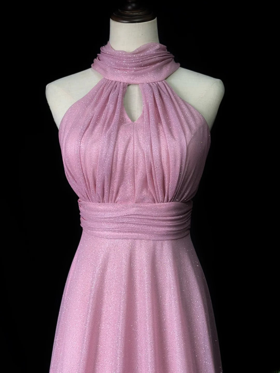 Vintage 1980s Prom Dresses A Line Halter Pink With Bow Evening Dress Formal Outfits RB5924