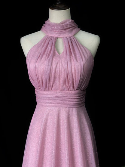 Vintage 1980s Prom Dresses A Line Halter Pink With Bow Evening Dress Formal Outfits RB5924