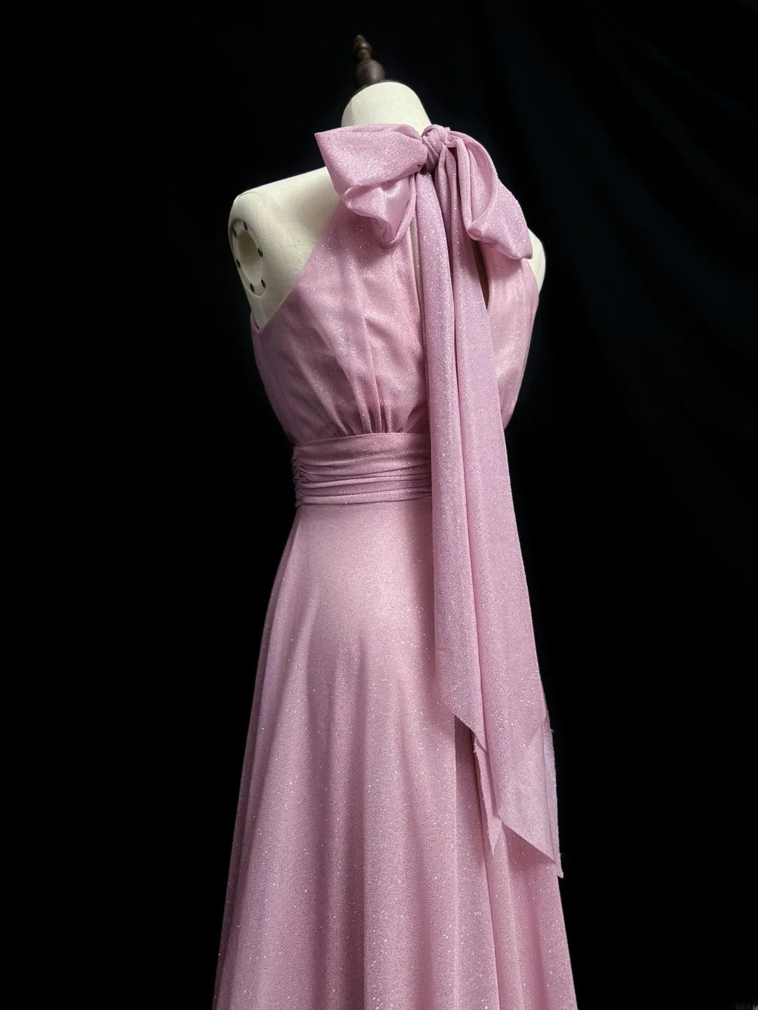 Vintage 1980s Prom Dresses A Line Halter Pink With Bow Evening Dress Formal Outfits RB5924