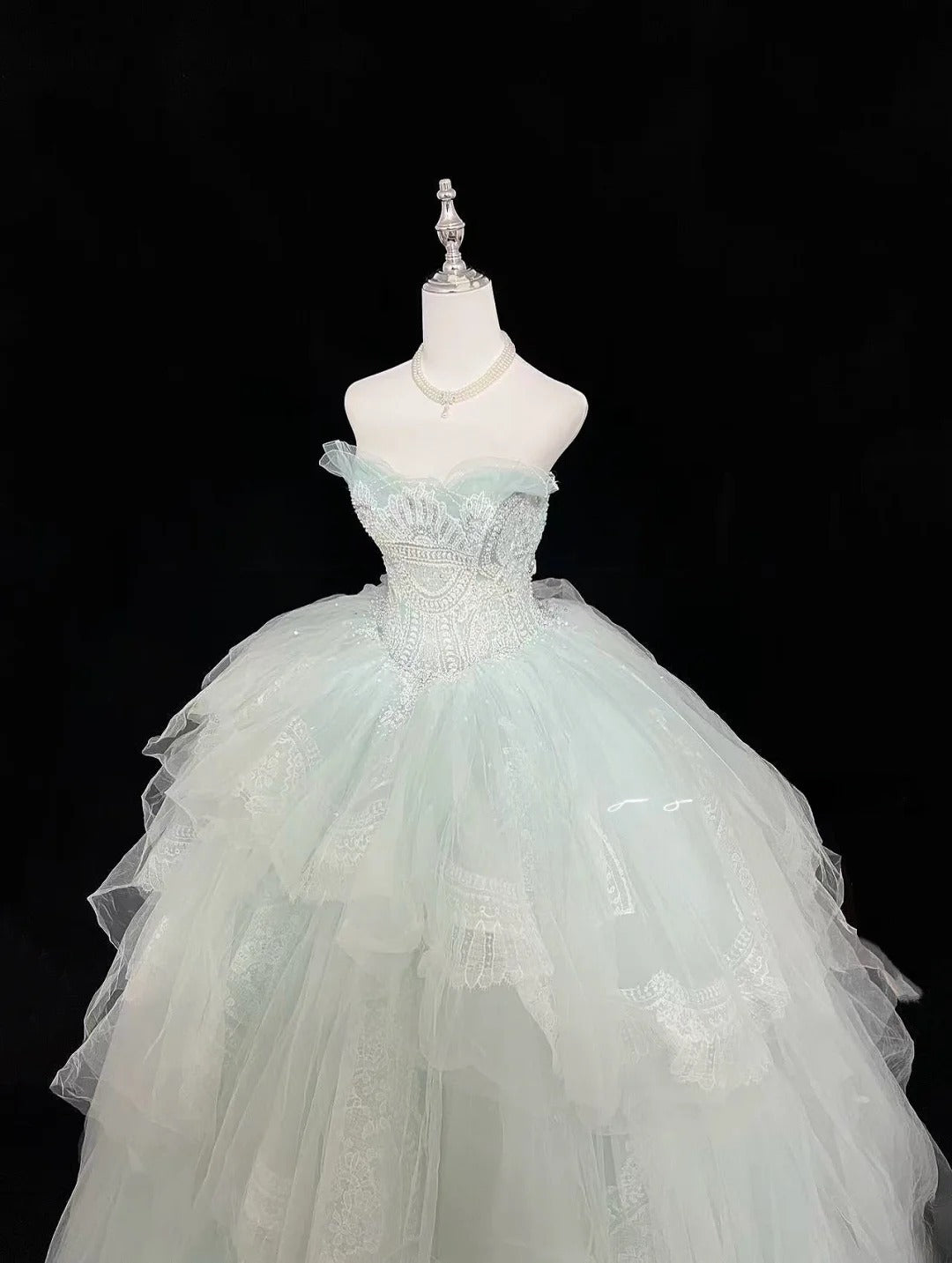 Princess Ball Gown Sweetheart Light Mint Green With Tiered Layers Quince Dress Voluminous Sweet 16 Sweet Sixteen Outfits Vestido de 15 RB7484