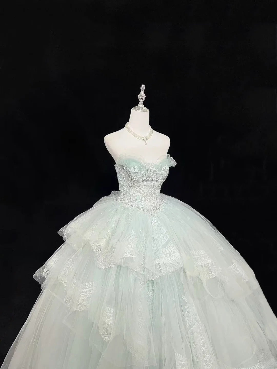 Princess Ball Gown Sweetheart Light Mint Green With Tiered Layers Quince Dress Voluminous Sweet 16 Sweet Sixteen Outfits Vestido de 15 RB7484