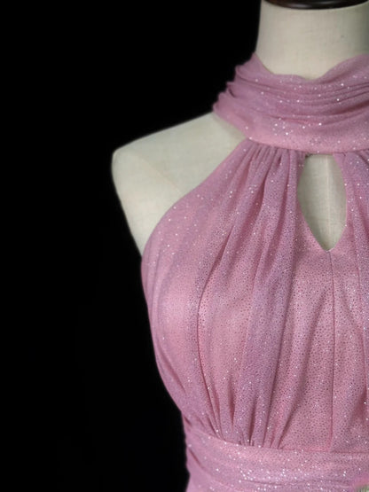 Vintage 1980s Prom Dresses A Line Halter Pink With Bow Evening Dress Formal Outfits RB5924