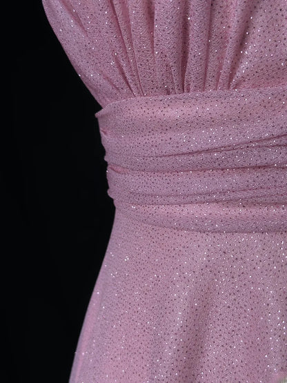 Vintage 1980s Prom Dresses A Line Halter Pink With Bow Evening Dress Formal Outfits RB5924