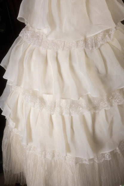 Cute Ball Gown Halter Cream Ivory Chiffon With Tiered Flowers Long Quince Dress Quinceanera Dresses Formal Birthday Outfits RB8129