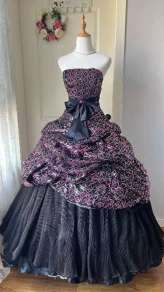 Modest Sweet 16 Dress Long Strapless Black Tulle With Bow-knot Ball Gown Sweet Sixteen Party Birthday Dresses RC0481