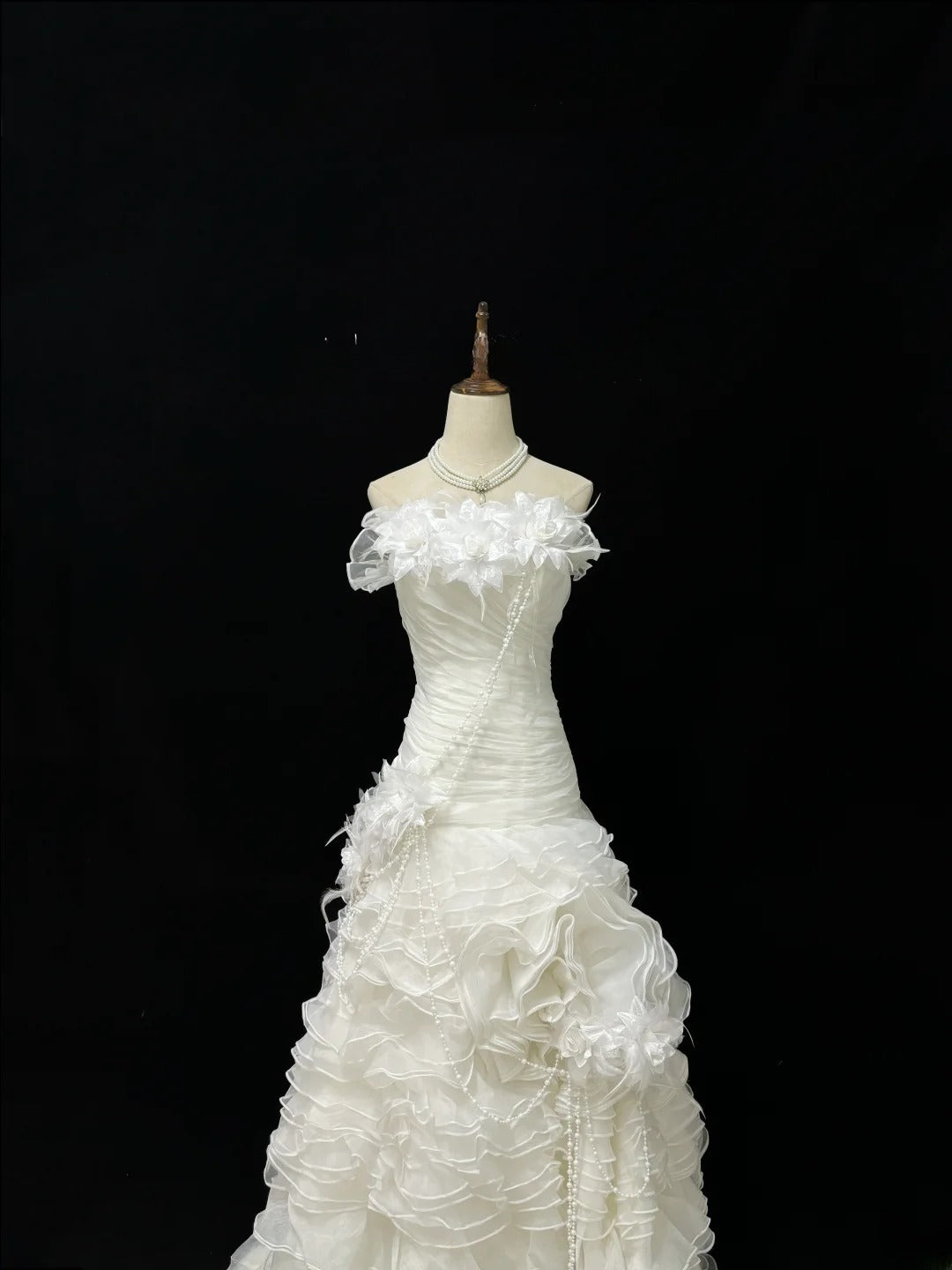 Vintage Mermaid Strapless Cream Ivory With Tiered Layers Long Brides Gown Bridal Dress Wedding Dresses Style RB7485