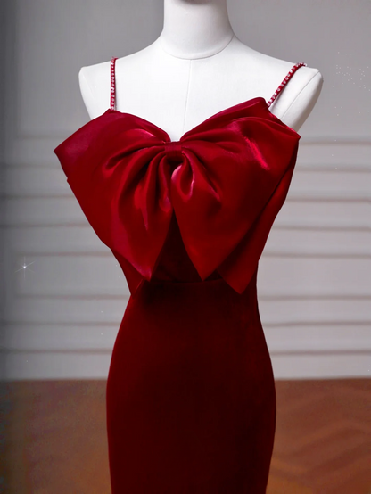 Classy Mermaid Spaghetti Straps Burgundy Velvet Long Formal Prom Dresses Dance Night Outfits Party Gowns AQ115