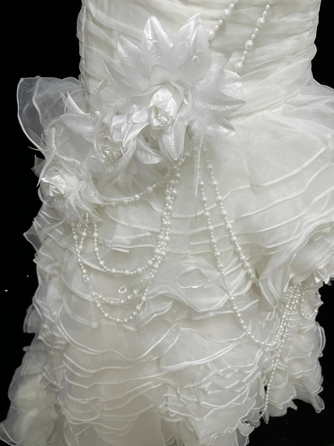 Vintage Mermaid Strapless Cream Ivory With Tiered Layers Long Brides Gown Bridal Dress Wedding Dresses Style RB7485