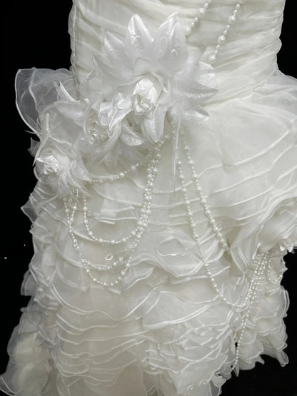 Vintage Mermaid Strapless Cream Ivory With Tiered Layers Long Brides Gown Bridal Dress Wedding Dresses Style RB7485