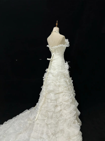 Vintage Mermaid Strapless Cream Ivory With Tiered Layers Long Brides Gown Bridal Dress Wedding Dresses Style RB7485