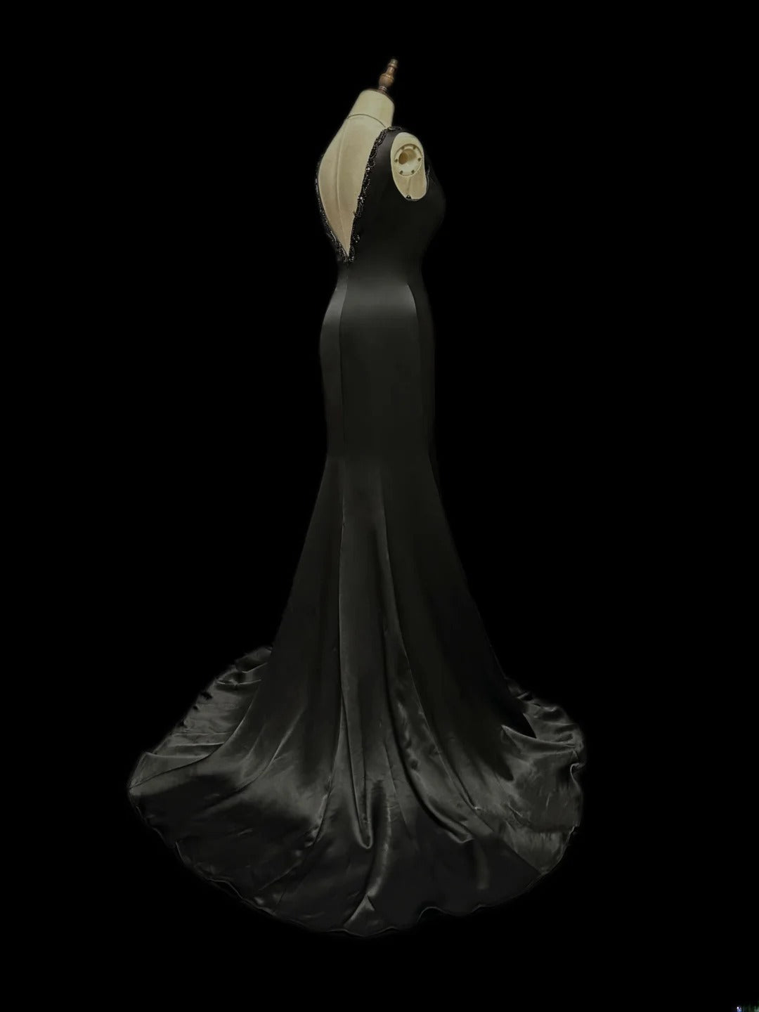 Vintage 60s Prom Dresses Mermaid V Neckline Black Satin With Beading Sleeveless Prom Evening Dress Formal Outfits RB5926