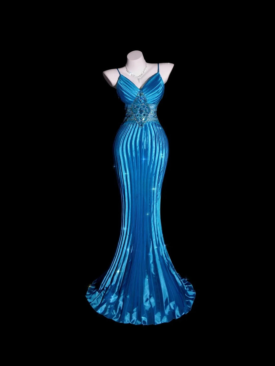 Blue Prom Dress Inspo Mermaid Spaghetti Straps With Beading Satin Modest Long Formal Party Gown RB9913