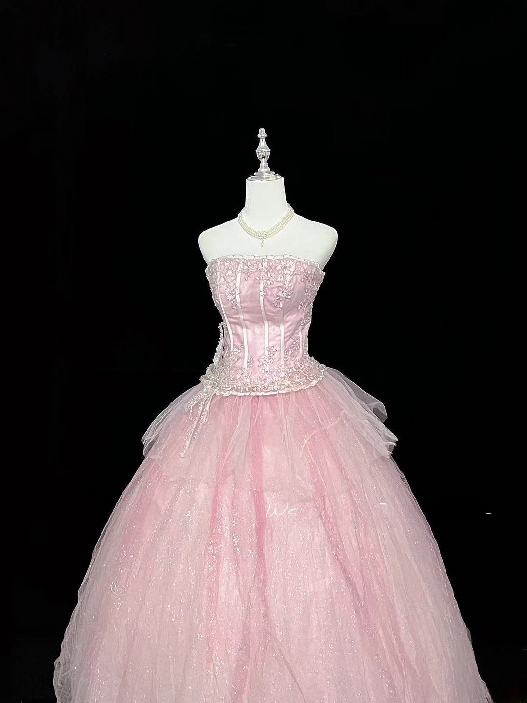 Princess Ball Gown Strapless Pink With Appliqued Quince Dress Voluminous Sweet 16 Sweet Sixteen Outfits Vestido de 15 RB7486