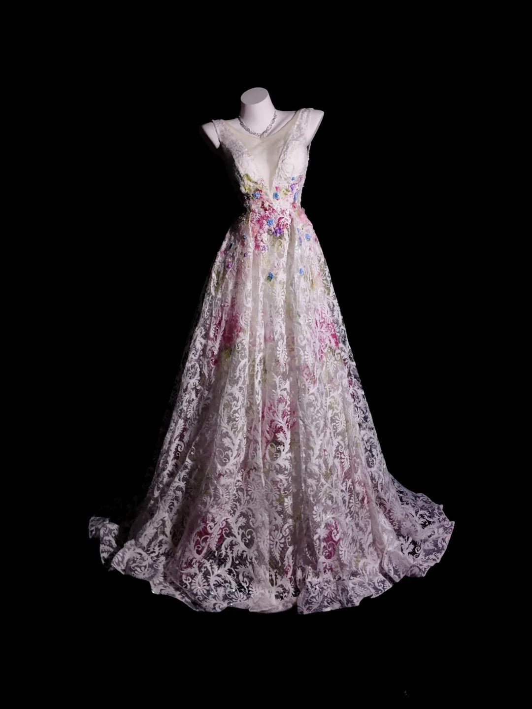 Pink Prom Dress Ball Gown V Neck Tulle With Appliques Flowers Modest Formal Party Gown RB9914