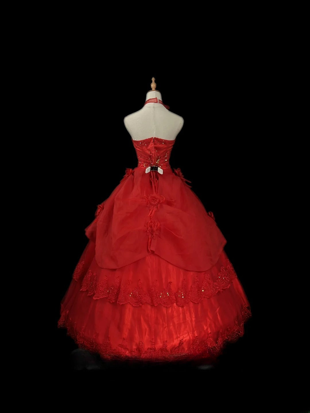 Modest Ball Gown Halter Red Tulle With Beading Sleeveless Long Sweet 16 Dresses Seventeen Quince Dress RB3575