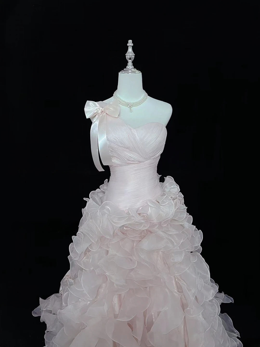 Vintage Mermaid One Shoulder Pink With Tiered Layers Prom Dress Formal Outfits Party Dresses RB7487