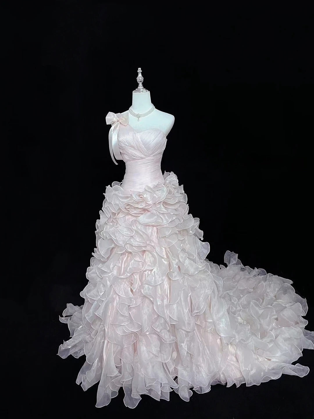 Vintage Mermaid One Shoulder Pink With Tiered Layers Prom Dress Formal Outfits Party Dresses RB7487