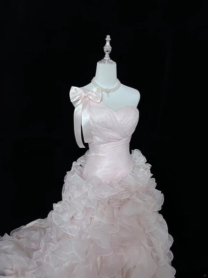 Vintage Mermaid One Shoulder Pink With Tiered Layers Prom Dress Formal Outfits Party Dresses RB7487