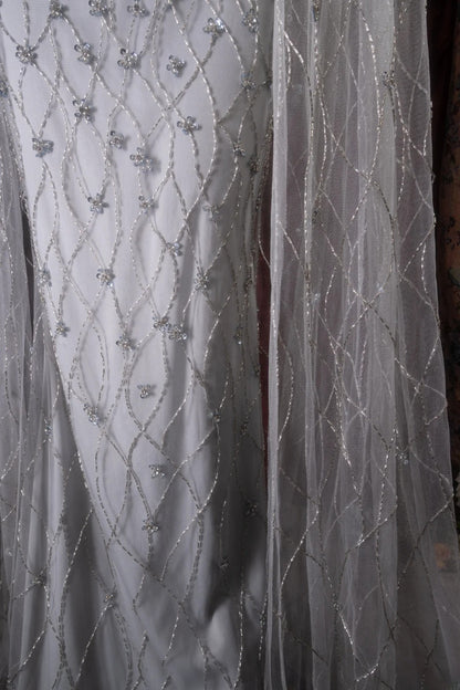 Elegant Mermaid Spaghetti Straps Silver Gray With Beading Cape Long Prom Dresses Formal Outfit Evening Night Dress RB8131