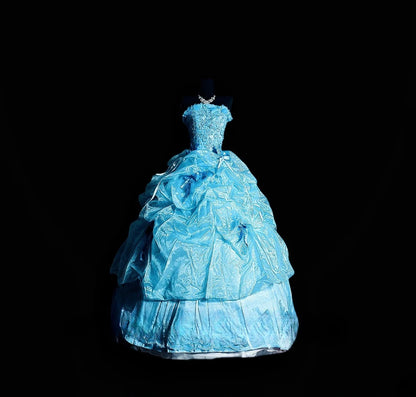 Cute Ball Gown Strapless Blue Long Quinceañera Dress Moda 2000 15 Quinceanera Dresses Ideas Sweet 16 Outfit RB7102