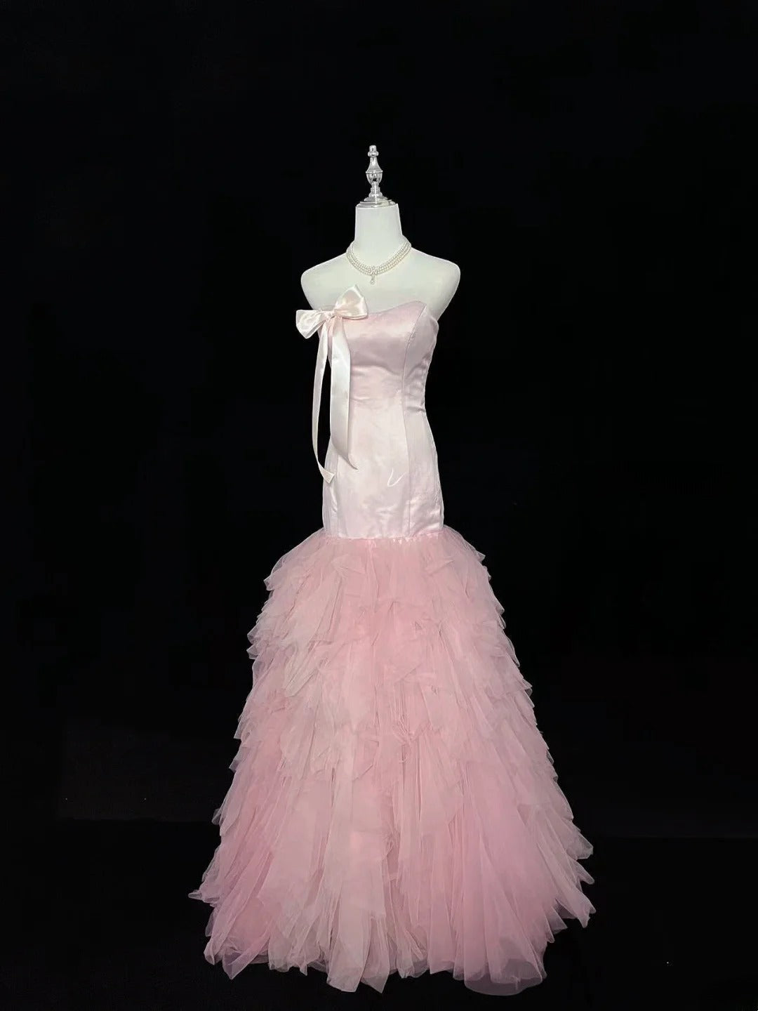 Vintage Mermaid Sweetheart Tulle Pink With Tiered Layers Prom Dress Formal Outfits Party Dresses RB7488