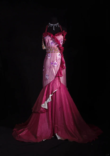 Vintage 50s 1950s Formal Mermaid Halter Hot Pink Pleated With Beads Sleeveless Long Prom Dresses Party Formal Gowns AS119