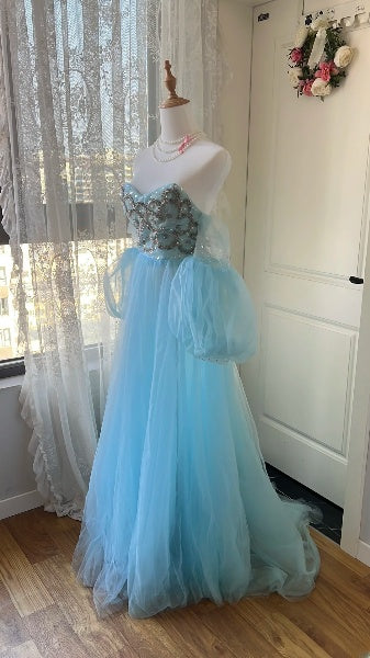 Prom Dress A line Sweetheart Blue With Beading Formal Party Gown For Senior Women RC0485