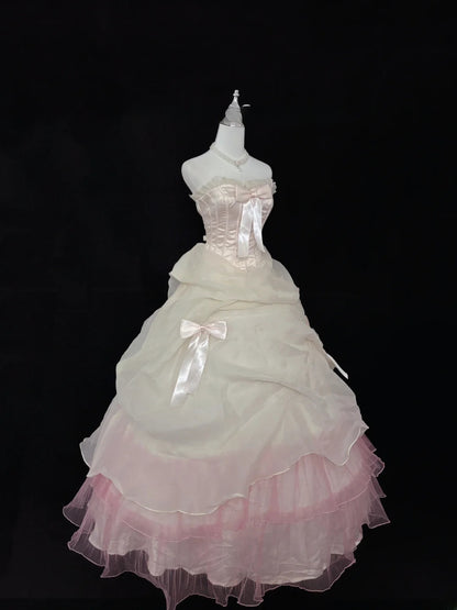 Princess Ball Gown Strapless Pink With Bow Quince Dress Voluminous Sweet 16 Sweet Sixteen Outfits Vestido de 15 RB7490