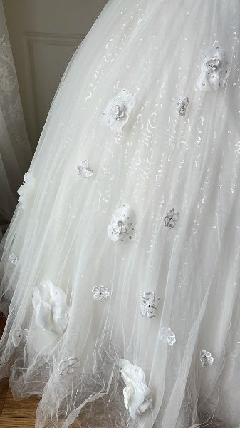 Modest Sweet 16 Dress Long Sweetheart White Tulle With 3D Flowers Ball Gown Sweet Sixteen Party Birthday Dresses RC0486
