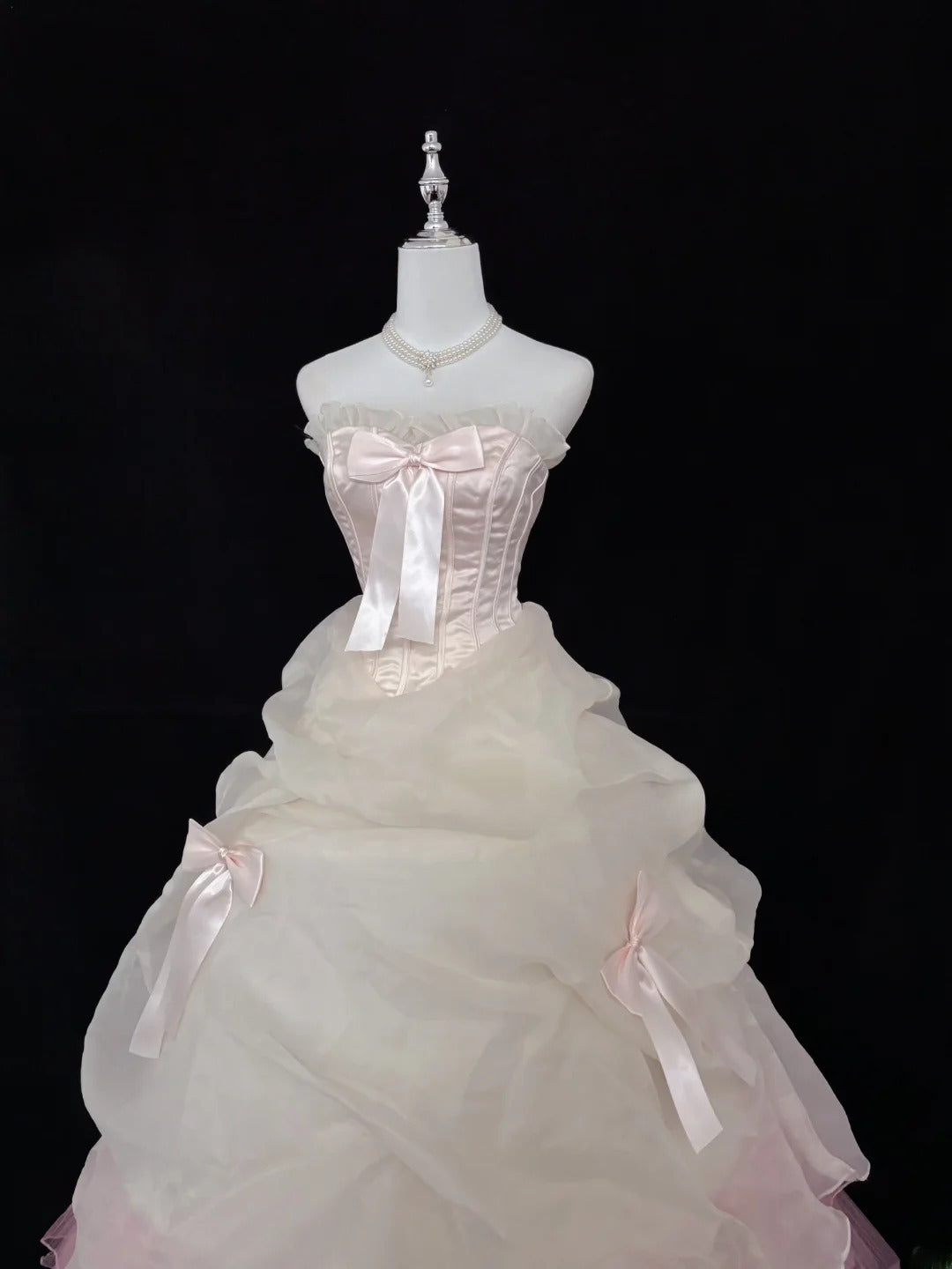 Princess Ball Gown Strapless Pink With Bow Quince Dress Voluminous Sweet 16 Sweet Sixteen Outfits Vestido de 15 RB7490