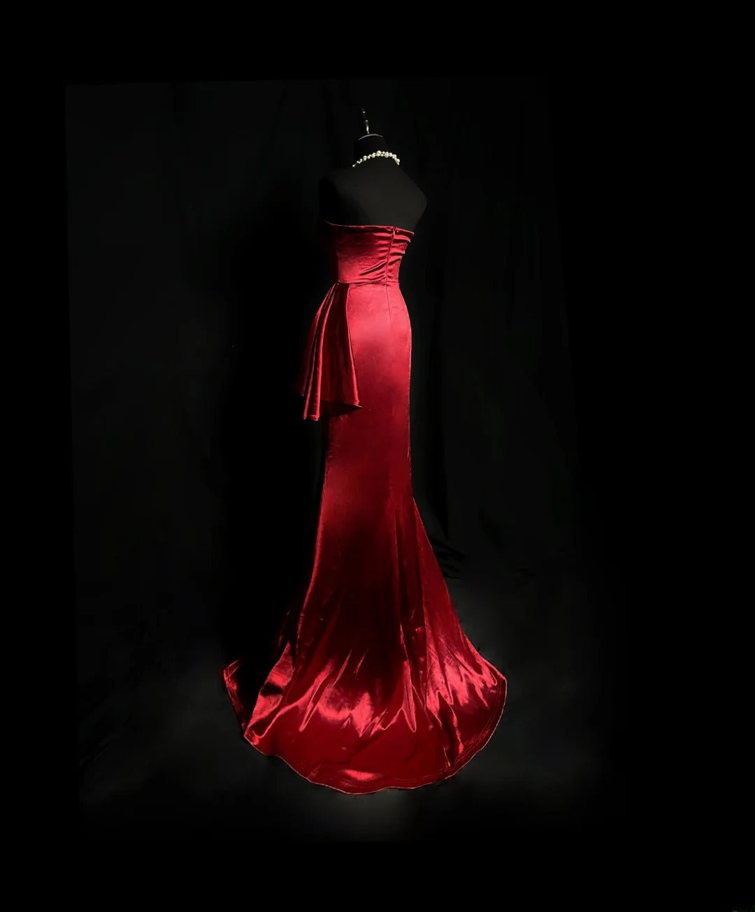 Simple Prom Dresses Mermaid Strapless Burgundy With Ruffled Long Party Dress Formal Outfits RB5931