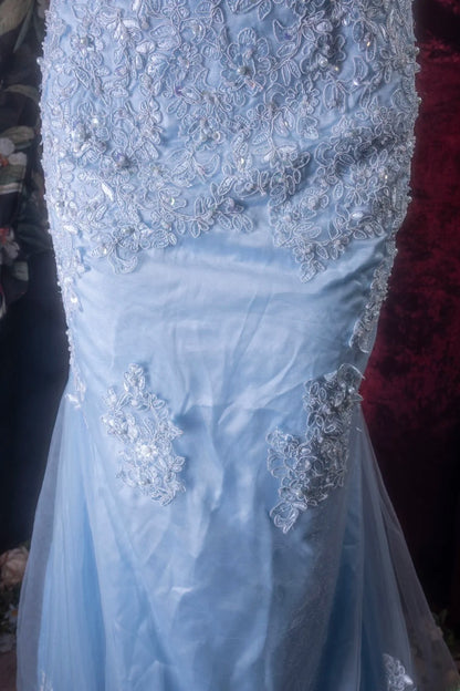 Elegant Mermaid Spaghetti Straps Blue With Appliqued Long Prom Dresses Formal Outfit Evening Night Dress RB8134