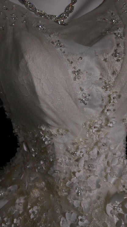 Vintage Wedding Dress Ball Gown V Neck Tulle Appliques White With Sleeves Bridal Gown for Big Day RB9919