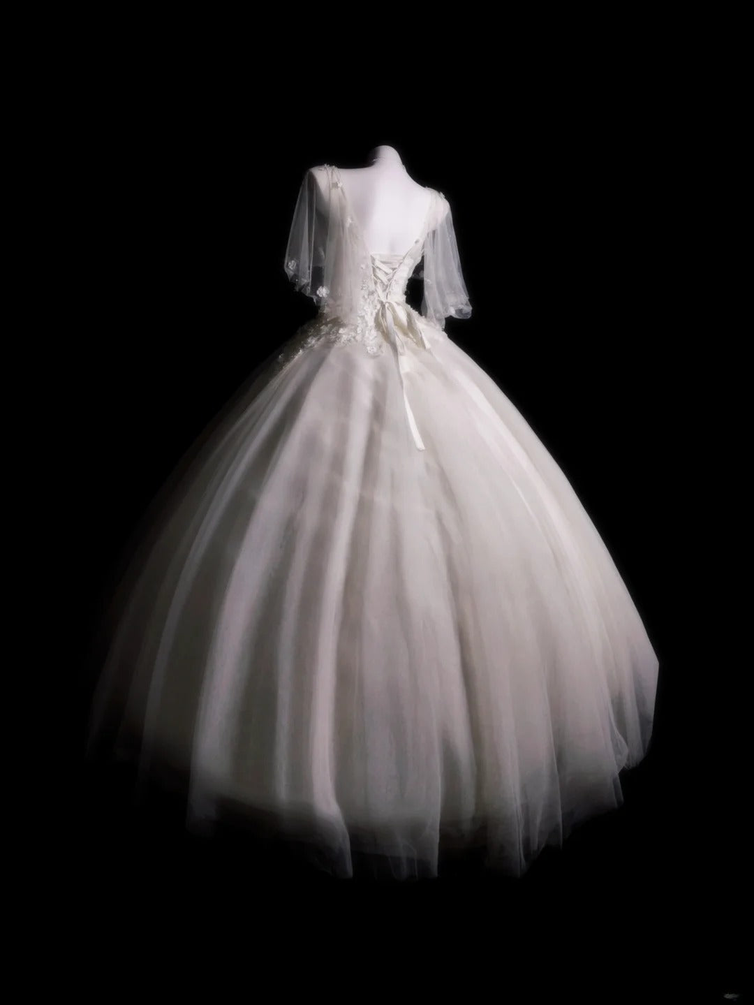 Vintage Wedding Dress Ball Gown V Neck Tulle Appliques White With Sleeves Bridal Gown for Big Day RB9919